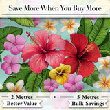 Tropical Hibiscus Flowers Mint Background Plumeria Leaves Seamless Pattern Digital Print Fabric by the Metre UK Sewing Quilting Textile