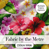 Tropical Hibiscus Flowers Soft Pink Background Plumeria Leaves Seamless Pattern Digital Print Fabric by the Metre UK Sewing Quilting Textile