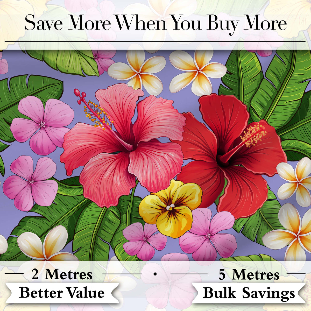 Tropical Hibiscus Flowers Purple Background Plumeria Leaves Seamless Pattern Digital Print Fabric by the Metre UK Sewing Quilting Textile