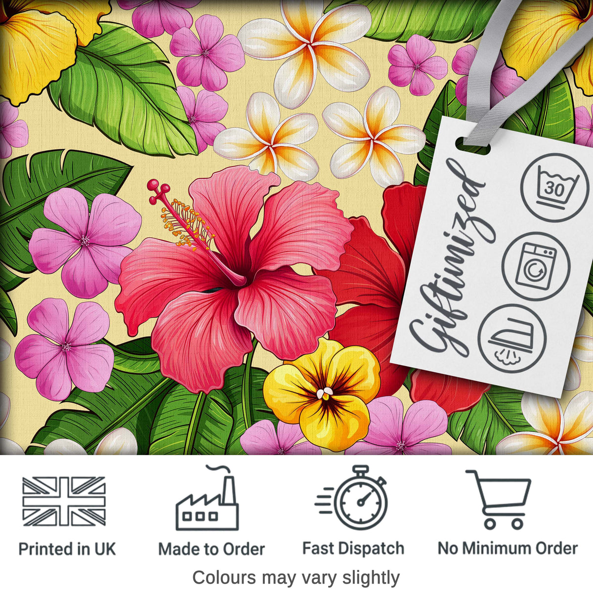 Tropical Hibiscus Flowers Cream Background Plumeria Leaves Seamless Pattern Digital Print Fabric by the Metre UK Sewing Quilting Textile