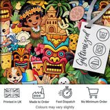 Cute Hawaiian Kids Tiki Beach Summer Cartoon Seamless Pattern Digital Print Fabric by the Metre UK Sewing Quilting Textile