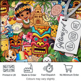 Cute Hawaiian Kids Beige Background Tiki Beach Summer Cartoon Seamless Pattern Digital Print Fabric by the Metre UK Sewing Quilting Textile