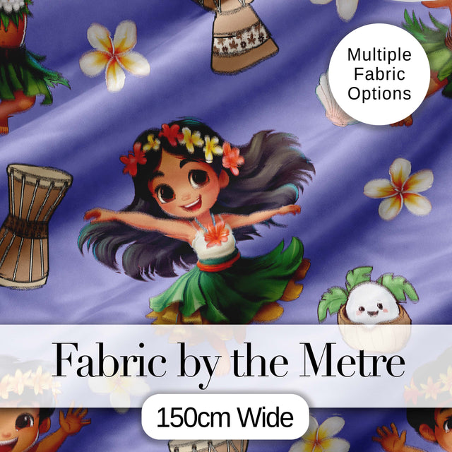 Cute Hula Girl Purple Background Tropical Flowers Coconut Seamless Pattern Digital Print Fabric by the Metre UK Sewing Quilting Textile
