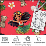 Cute Hula Girl Red Background Tropical Flowers Coconut Seamless Pattern Digital Print Fabric by the Metre UK Sewing Quilting Textile