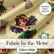 Cute Hula Girl Yellow Background Tropical Flowers Coconut Seamless Pattern Digital Print Fabric by the Metre UK Sewing Quilting Textile