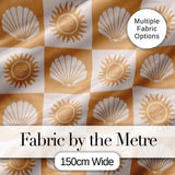Boho Sun And Shells Checkerboard Beige Seamless Pattern Digital Print Fabric by the Metre UK Sewing Quilting Textile