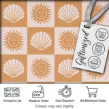 Boho Sun And Shells Checkerboard Beige Seamless Pattern Digital Print Fabric by the Metre UK Sewing Quilting Textile