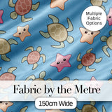 Cute Sea Turtles And Starfish Kawaii Blue Ocean Seamless Pattern Digital Print Fabric by the Metre UK Sewing Quilting Textile