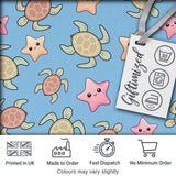 Cute Sea Turtles And Starfish Kawaii Blue Ocean Seamless Pattern Digital Print Fabric by the Metre UK Sewing Quilting Textile
