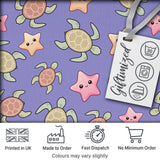 Cute Sea Turtles And Starfish Kawaii Purple Ocean Seamless Pattern Digital Print Fabric by the Metre UK Sewing Quilting Textile