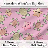 Cute Sea Turtles And Starfish Kawaii Soft Pink Ocean Seamless Pattern Digital Print Fabric by the Metre UK Sewing Quilting Textile