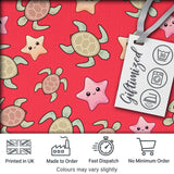 Cute Sea Turtles And Starfish Kawaii Red Ocean Seamless Pattern Digital Print Fabric by the Metre UK Sewing Quilting Textile