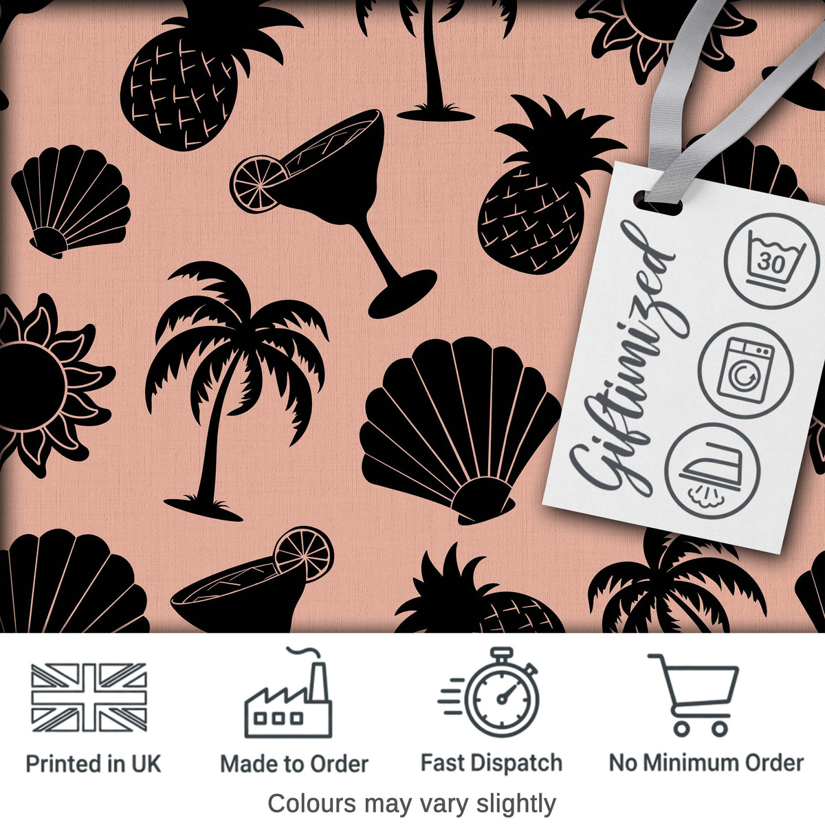 Tropical Beach  Pineapple Cocktail Shell Palm Peach Seamless Pattern Digital Print Fabric by the Metre UK Sewing Quilting Textile
