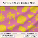 Tropical Beach  Yellow On Pink Summer Seamless Pattern Digital Print Fabric by the Metre UK Sewing Quilting Textile