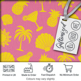 Tropical Beach  Yellow On Pink Summer Seamless Pattern Digital Print Fabric by the Metre UK Sewing Quilting Textile