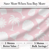 Tropical Beach  White On Soft Pink Summer Seamless Pattern Digital Print Fabric by the Metre UK Sewing Quilting Textile