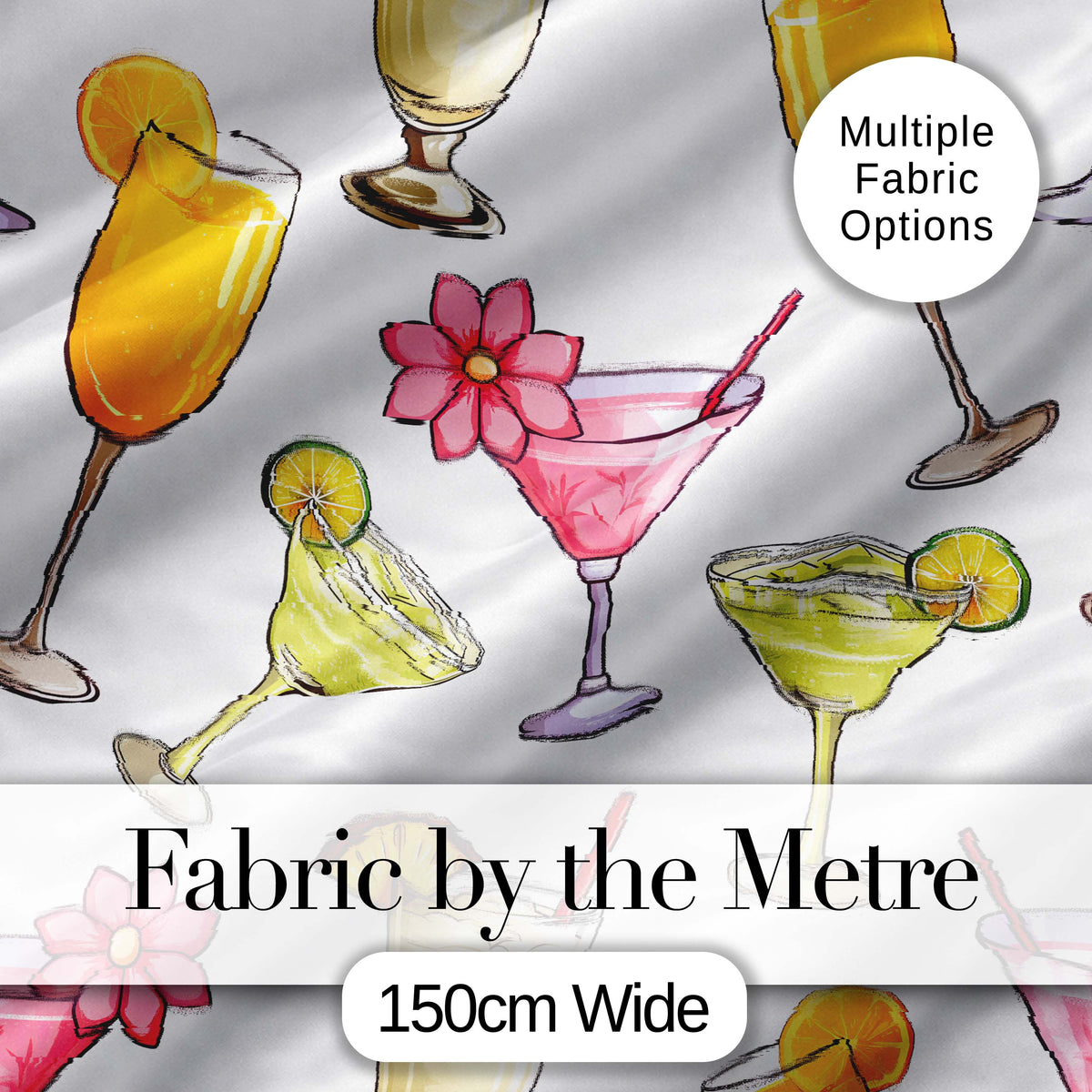 Colorful Cocktail Drinks Summer Party Seamless Pattern Digital Print Fabric by the Metre UK Sewing Quilting Textile