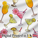 Colorful Cocktail Drinks Summer Party Seamless Pattern Digital Print Fabric by the Metre UK Sewing Quilting Textile