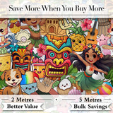 Hawaiian Luau Tropical Characters Fun Summer Seamless Pattern Digital Print Fabric by the Metre UK Sewing Quilting Textile