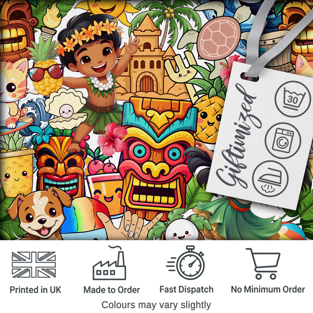 Hawaiian Luau Tropical Characters Fun Summer Seamless Pattern Digital Print Fabric by the Metre UK Sewing Quilting Textile