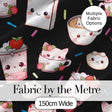 Cute Strawberry Cat Coffee Cups Kawaii Black Seamless Pattern Digital Print Fabric by the Metre UK Sewing Quilting Textile