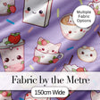 Cute Strawberry Cat Coffee Cups Purple Kawaii Seamless Pattern Digital Print Fabric by the Metre UK Sewing Quilting Textile