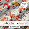 Cute Kawaii Sushi Rice Noodles Bowl Food Seamless Pattern Digital Print Fabric by the Metre UK Sewing Quilting Textile