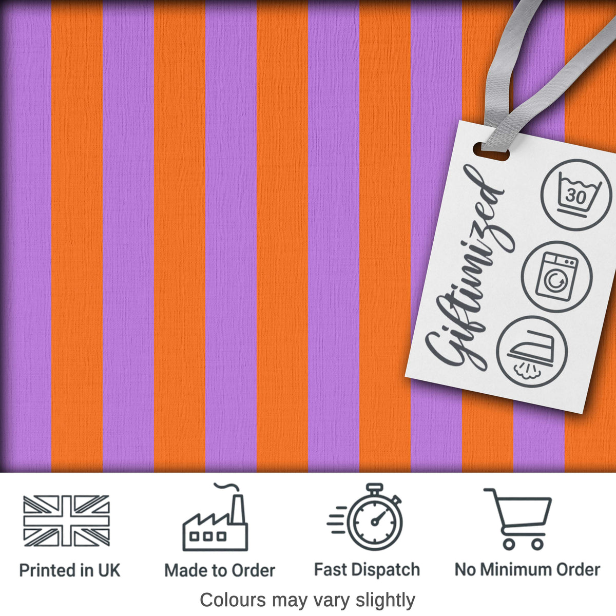 Abstract Wavy Orange and Purple Stripes Modern Seamless Pattern Digital Print Fabric by the Metre UK Sewing Quilting Textile