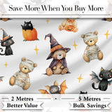 Cute Halloween Teddy Bears Witch Pumpkin and Bats Seamless Pattern Digital Print Fabric by the Metre UK Sewing Quilting Textile