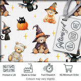 Cute Halloween Teddy Bears Witch Pumpkin and Bats Seamless Pattern Digital Print Fabric by the Metre UK Sewing Quilting Textile