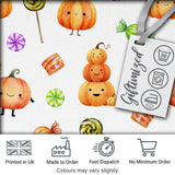 Cute Autumn Pumpkins Candy and Lollipops Watercolor Seamless Pattern Digital Print Fabric by the Metre UK Sewing Quilting Textile