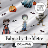 Cute Halloween Zombie Mummy Vampire and Bats Seamless Pattern Digital Print Fabric by the Metre UK Sewing Quilting Textile