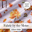 Cute Autumn Fox Leaves Mushrooms Watercolor Neutral Cream Seamless Pattern Digital Print Fabric by the Metre UK Sewing Quilting Textile