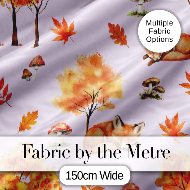 Cute Autumn Fox Leaves Mushrooms Watercolor Neutral Cream Seamless Pattern Digital Print Fabric by the Metre UK Sewing Quilting Textile