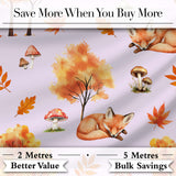 Cute Autumn Fox Leaves Mushrooms Watercolor Neutral Cream Seamless Pattern Digital Print Fabric by the Metre UK Sewing Quilting Textile