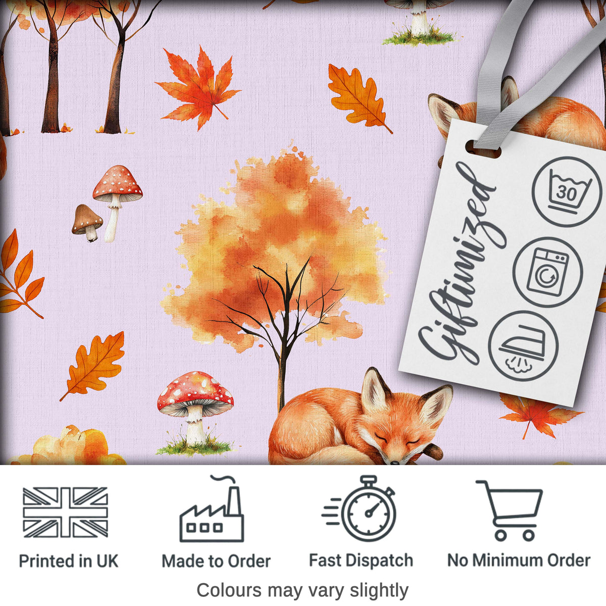 Cute Autumn Fox Leaves Mushrooms Watercolor Neutral Cream Seamless Pattern Digital Print Fabric by the Metre UK Sewing Quilting Textile