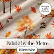 Cute Autumn Fox Leaves Mushrooms Watercolor Warm Beige Seamless Pattern Digital Print Fabric by the Metre UK Sewing Quilting Textile