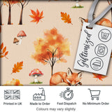 Cute Autumn Fox Leaves Mushrooms Watercolor Warm Beige Seamless Pattern Digital Print Fabric by the Metre UK Sewing Quilting Textile