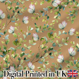 Elegant Watercolor Butterflies and Green Leaves on Warm Tan  Seamless Pattern Digital Print Fabric by the Metre UK Sewing Quilting Textile