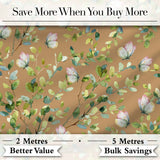 Elegant Watercolor Butterflies and Green Leaves on Warm Tan  Seamless Pattern Digital Print Fabric by the Metre UK Sewing Quilting Textile