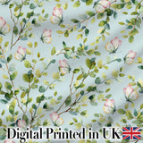Elegant Watercolor Butterflies and Green Leaves on Light Blue  Seamless Pattern Digital Print Fabric by the Metre UK Sewing Quilting Textile