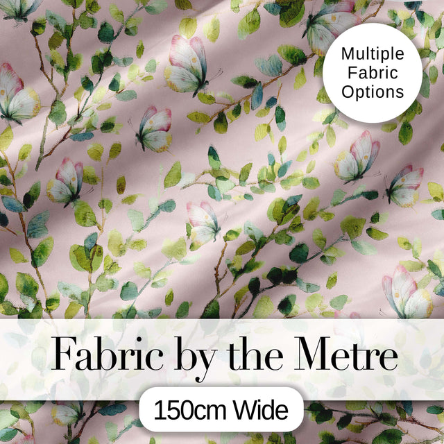 Elegant Watercolor Butterflies and Green Leaves on Blush Pink  Seamless Pattern Digital Print Fabric by the Metre UK Sewing Quilting Textile