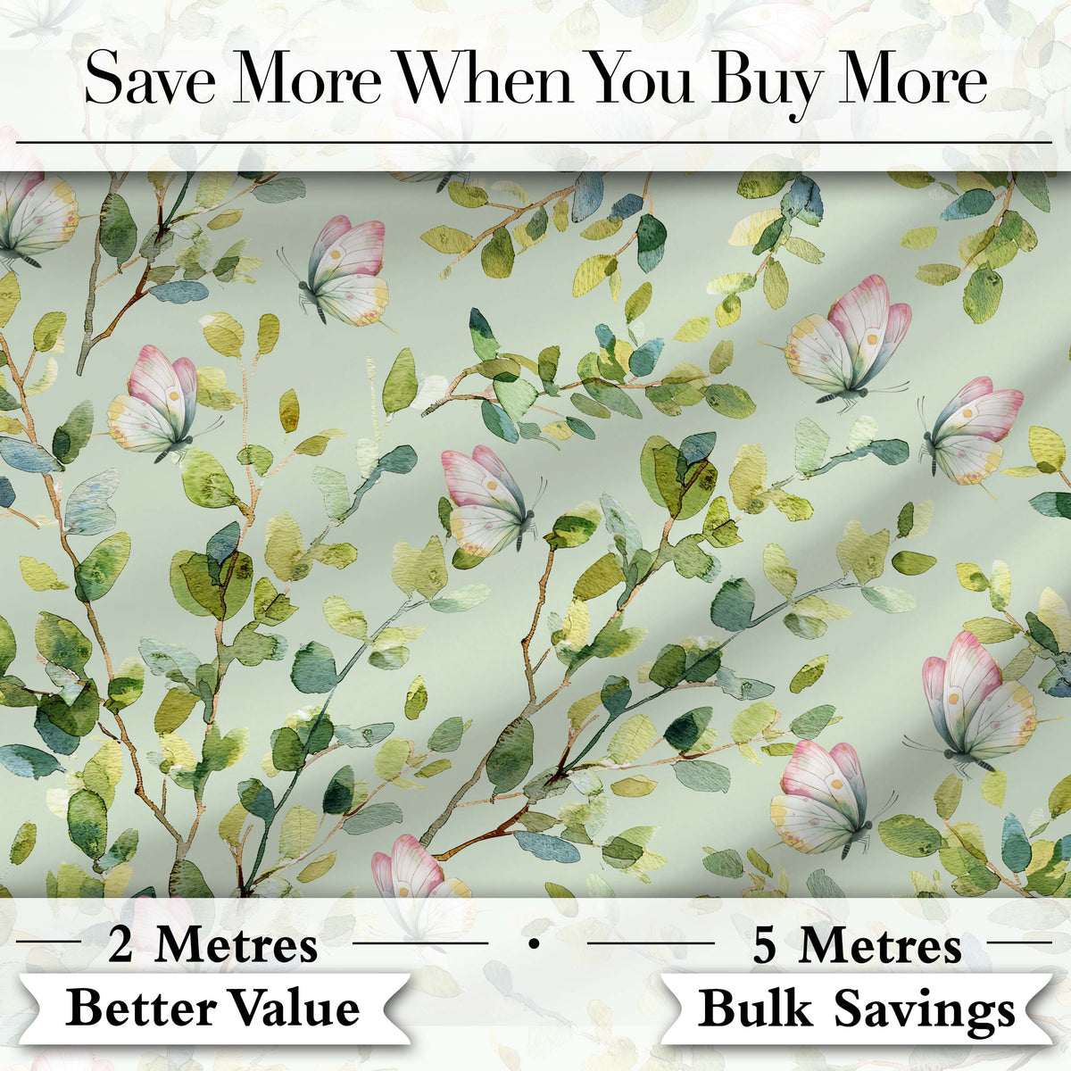 Elegant Watercolor Butterflies and Green Leaves on Sage Green  Seamless Pattern Digital Print Fabric by the Metre UK Sewing Quilting Textile