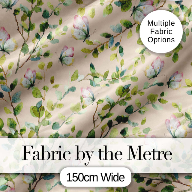Elegant Watercolor Butterflies and Leaves on Neutral Beige  Seamless Pattern Digital Print Fabric by the Metre UK Sewing Quilting Textile