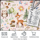 Woodland Deer Owl Mushrooms and Stars on Soft Pink  Seamless Pattern Digital Print Fabric by the Metre UK Sewing Quilting Textile