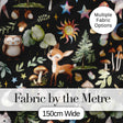 Cute Woodland Deer Owl Mushrooms and Stars on Black Background Seamless Pattern Digital Print Fabric by the Metre UK Sewing Quilting Textile