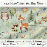 Woodland Deer Owl Mushrooms Stars on Sage Green  Seamless Pattern Digital Print Fabric by the Metre UK Sewing Quilting Textile