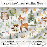 Woodland Deer Owl Mushrooms Stars on Light Grey  Seamless Pattern Digital Print Fabric by the Metre UK Sewing Quilting Textile