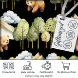 Cute Forest Bear Trees Mountains Clouds on Black Background Seamless Pattern Digital Print Fabric by the Metre UK Sewing Quilting Textile
