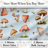 Watercolor Mushrooms Botanical Forest Elements on Soft Blue  Seamless Pattern Digital Print Fabric by the Metre UK Sewing Quilting Textile